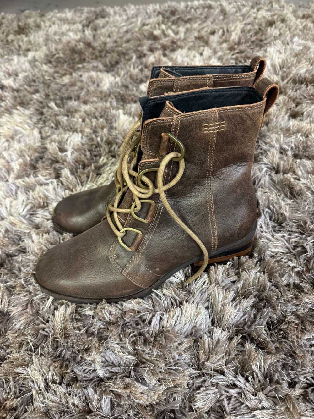 Sorel Brown Lace-Up Heeled Ankle Boots